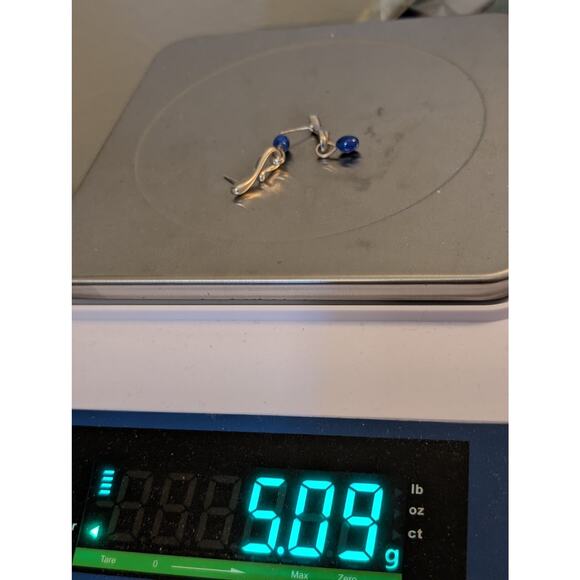 Vintage Signed AC Studio Thailand Sterling Silver Lapis Lazuli Dangle Earrings - Picture 4 of 7